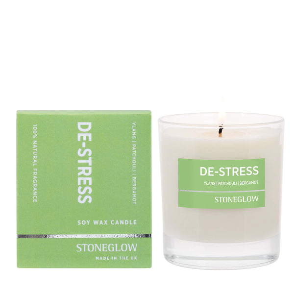 Stoneglow Wellbeing - De-Stress - Ylang | Patchouli | Bergamot - Scented Candle - Boxed Tumbler